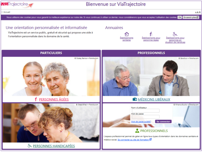 Page d'accueil de ViaTrajectoire.fr
